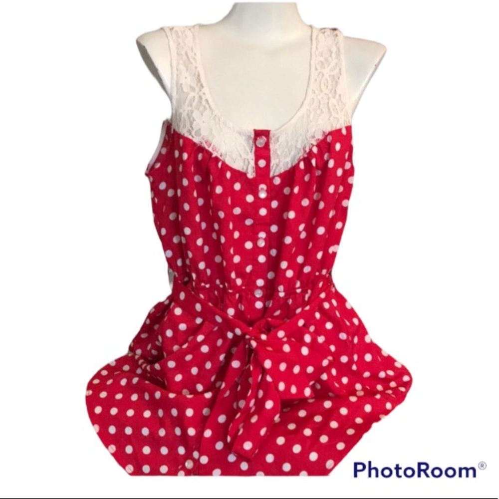 Anthropologie Lace Red Nautical Polka Dot Top